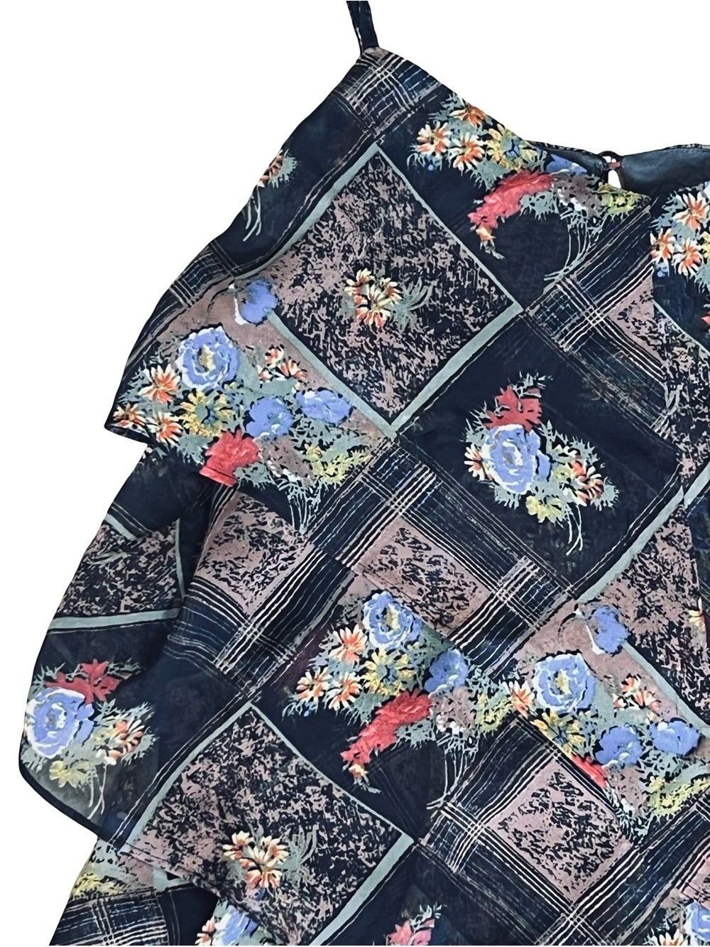 Free People Women’s 10 Floral Mini Dress Daisy Chain Plaid Chiffon Asymmetrical - Picture 5 of 13